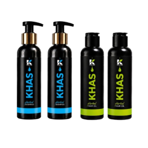 2 Khas Herbal Hair Oil + 2 Shampoo Bottles 100ml/185ml